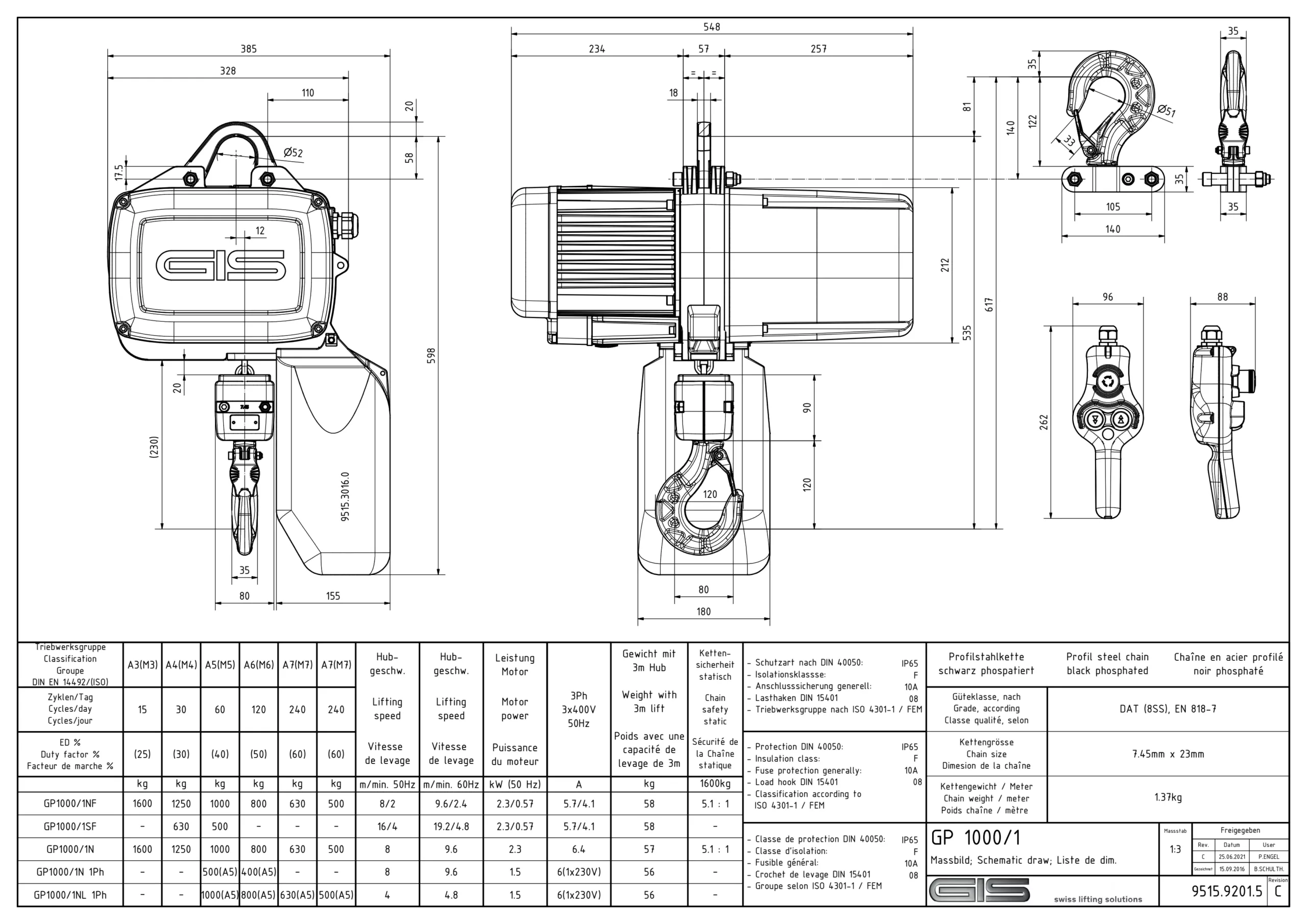 GIS GP1000 industrijska električna lančana dizalica