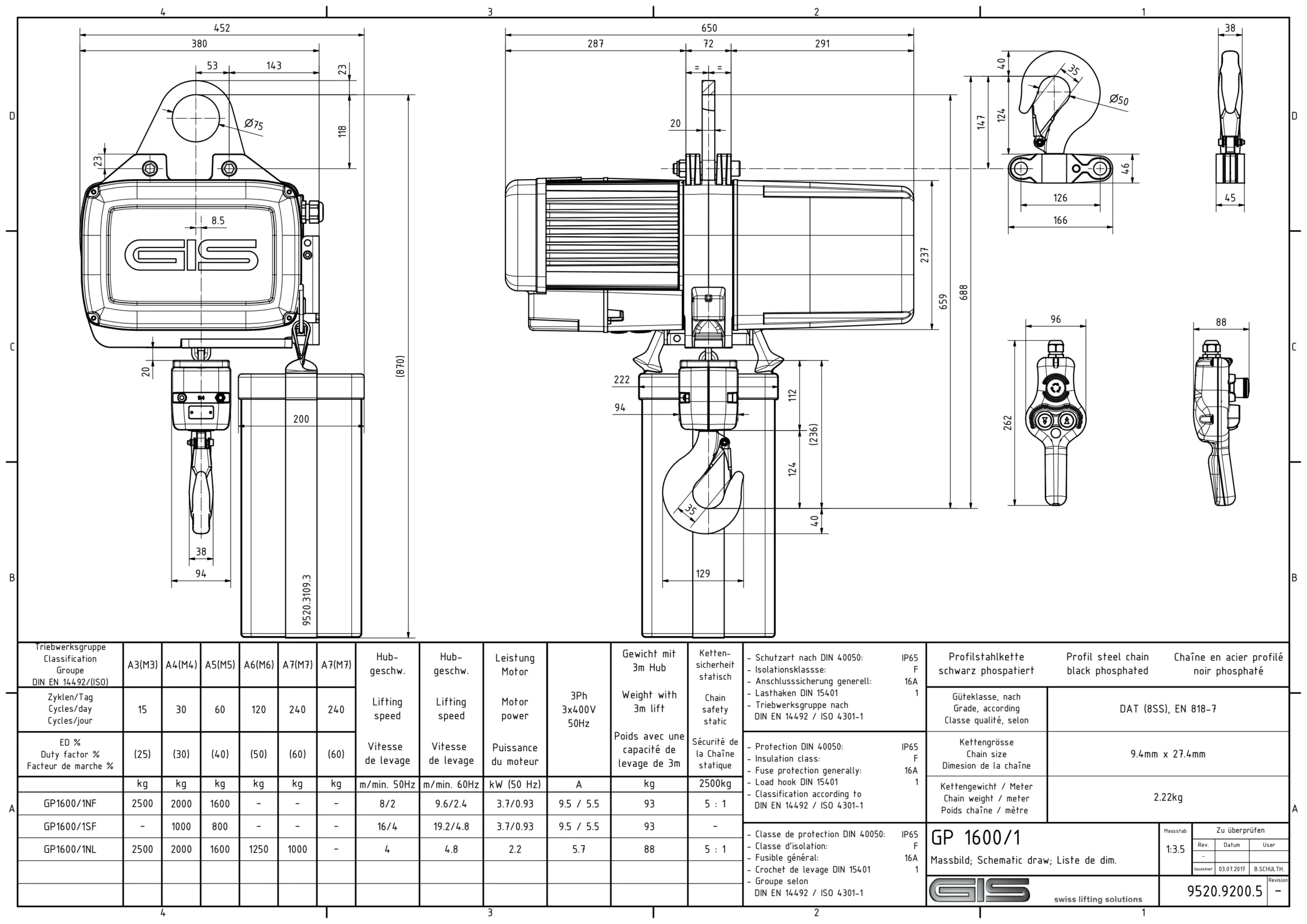 GIS GP1600 industrijska električna lančana dizalica